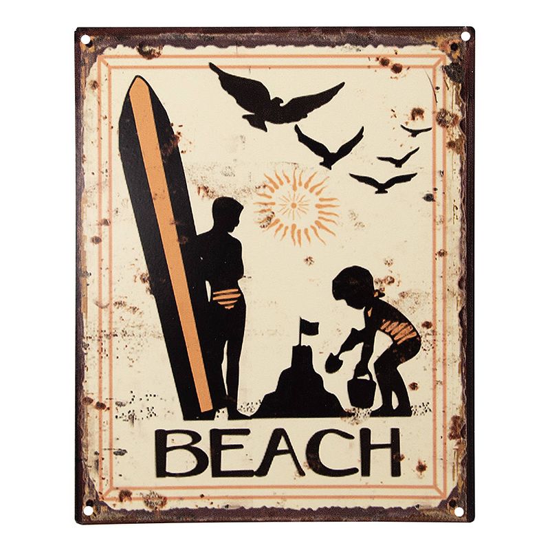 Foto van Clayre & eef tekstbord 20x25 cm geel ijzer beach wandbord geel wandbord