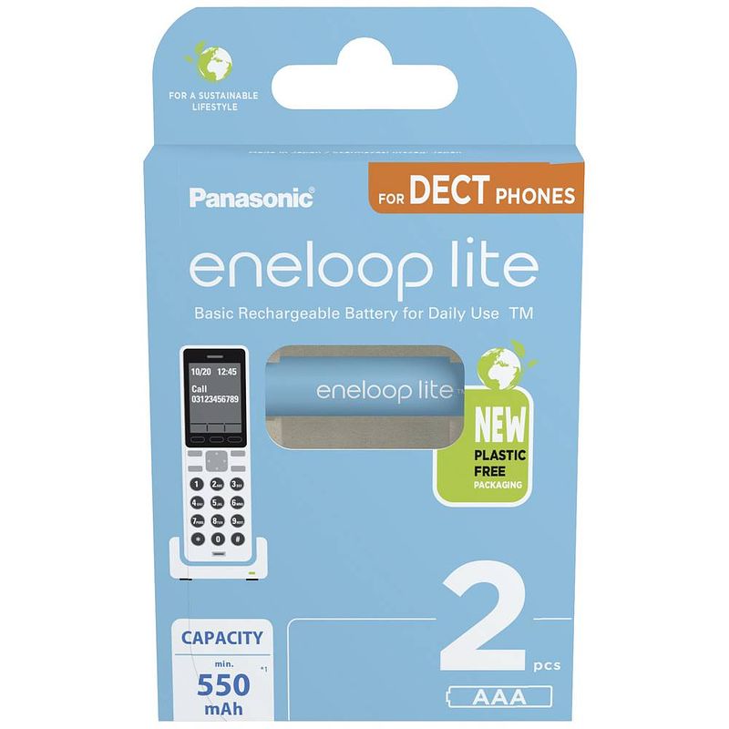 Foto van Panasonic eneloop lite dect hr03 oplaadbare aaa batterij (potlood) nimh 550 1.2 v 2 stuk(s)