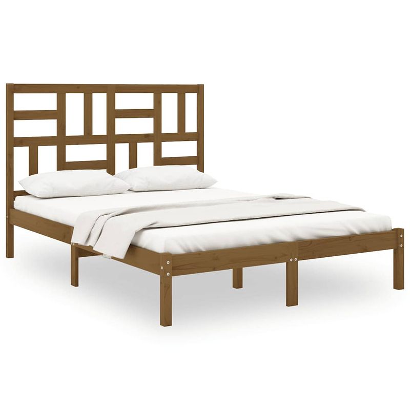 Foto van The living store bedframe massief grenenhout - 195.5 x 126 x 104 cm - honingbruin