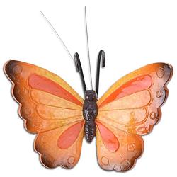 Foto van Pro garden tuindecoratie bloempothanger vlinder - kunststeen - oranje/rood- 13 x 10 cm - tuinbeelden