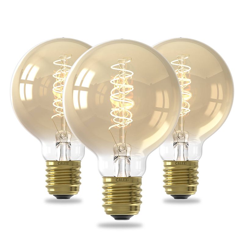Foto van Calex spiraal filament g80 led lamp - 3 stuks - goud - e27 - 3.8w - dimbaar