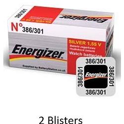 Foto van 2 stuks (2 blisters a 1 stuk) energizer zilver oxide knoopcel batterij 301/386