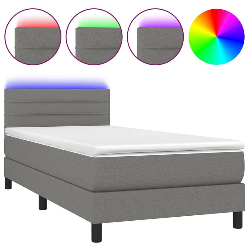 Foto van The living store boxspring donkergrijs - 203x90x78/88 cm - inclusief matras en led