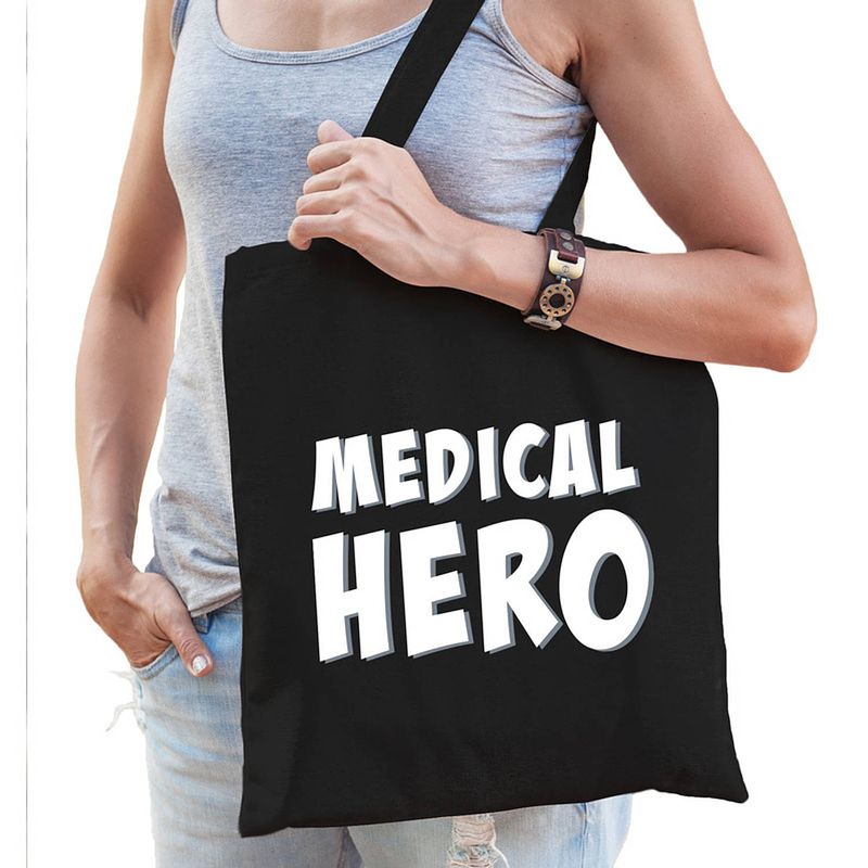 Foto van Medical hero/ zorgpersoneel cadeau tas zwart voor dames - feest boodschappentassen