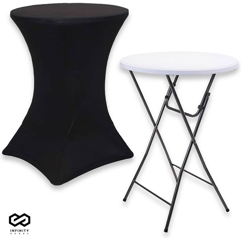 Foto van Infinity goods stevige statafel incl. zwarte statafelrok - partytafel - robuust en weersbestendig - inklapbaar - 80cm x