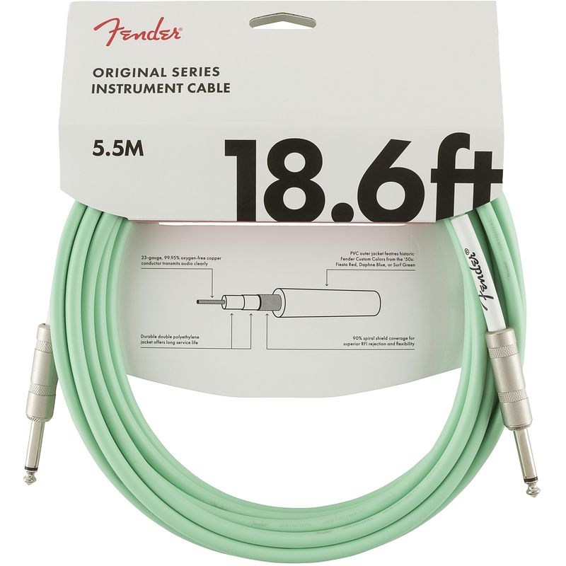 Foto van Fender original cables instrumentkabel 5.5m surf green