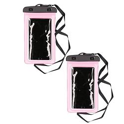 Foto van 2x stuks bellatio design waterdicht telefoonhoesje voor alle telefoons tot 6 inch roze - telefoonhoesjes