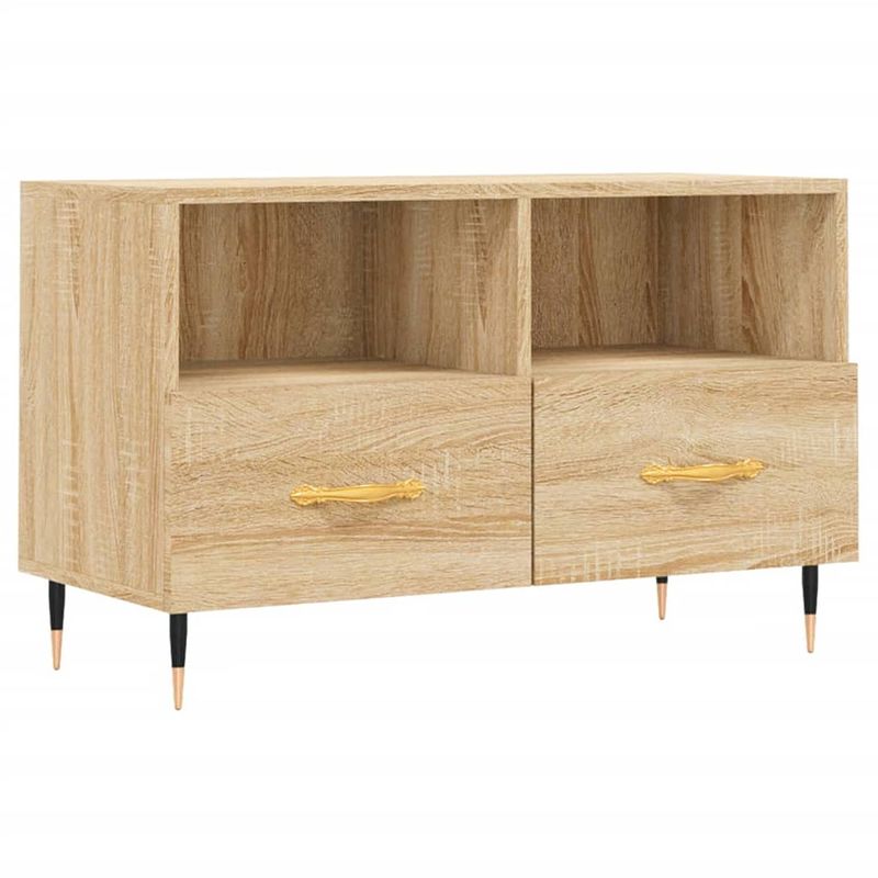 Foto van The living store tv-meubel sonoma eiken - 80 x 36 x 50 cm - stevig hout - opbergruimte - presenteerfunctie - ijzeren