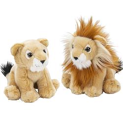 Foto van Zachte pluche knuffels 2x stuks - leeuw en leeuwin van 18 cm - knuffeldier