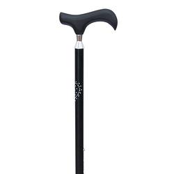 Foto van Classic canes verstelbare wandelstok - zwart - hartjes - smalle hals - aluminium - derby handvat - lengte 79 - 102 cm