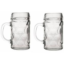 Foto van Oktoberfest 2x bierpullen/bierglazen van 1 liter oktoberfest bierglazen - bierfeest bierglas