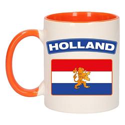 Foto van 1x holland vlag beker / mok - oranje met wit - 300 ml keramiek - oranje bekers