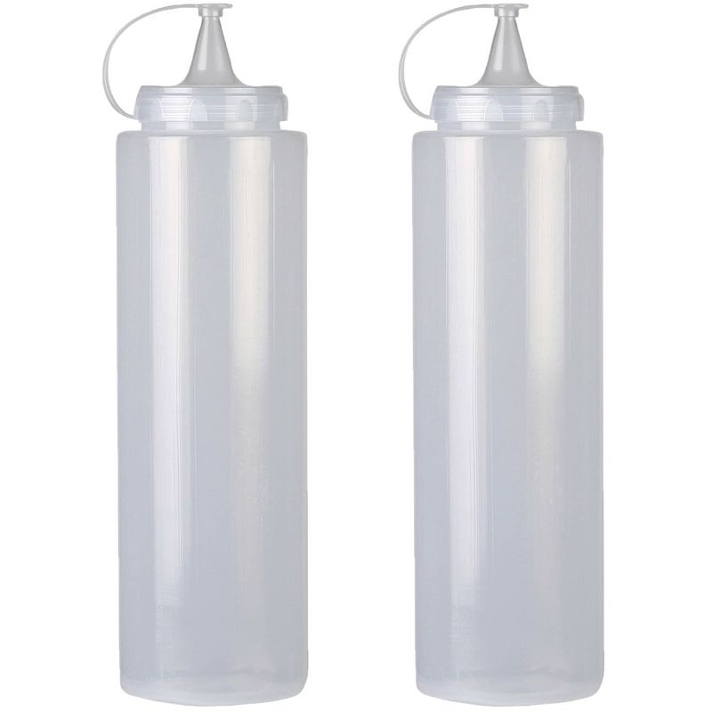 Foto van Urban living doseerfles/sausfles - 2x - kunststof - met schenktuit - 400 ml - 16 cm - garneergerei