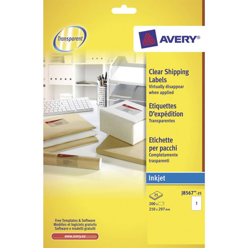 Foto van Adresetiket avery 210x297mm transparant 25 vel 1 etiket per vel