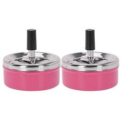 Foto van Set van 2x stuks ronde draaiasbak/drukasbak metaal 10 cm roze voor binnen/buiten - asbakken