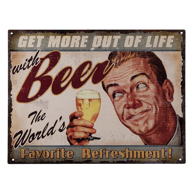 Foto van Clayre & eef tekstbord 33x25 cm grijs beige ijzer beer wandbord spreuk wandplaat grijs wandbord spreuk