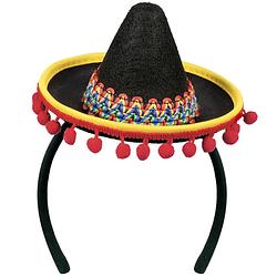 Foto van Atosa verkleed diadeem mini hoedje - zwart/rood - meisjes/dames - mexicaanse sombrero thema - verkleedhoofddeksels