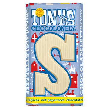 Foto van Tony'ss chocolonely chocoladeletterreep wit pepernoot s 180g bij jumbo