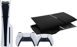 Foto van Playstation 5 slim disc edition + covers zwart + extra controller wit