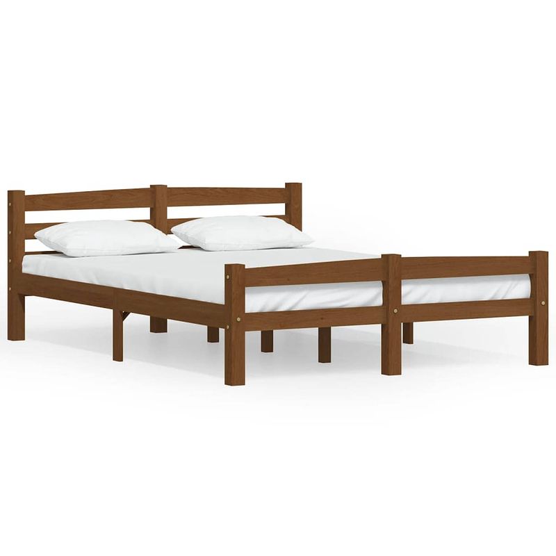 Foto van The living store bed the living store - houten bedframe - 206 x 146 x 66 cm - honingbruin