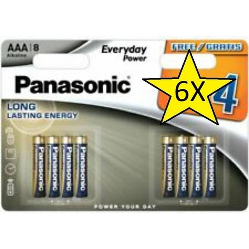 Foto van 6 blisters (48 batterijen) panasonic alkaline everyday power aaa