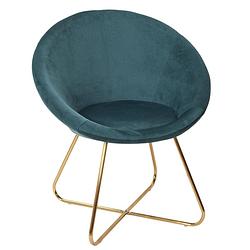 Foto van Casa di elturo velvet fauteuil curve petrol blauw met goudkleurige onderstel