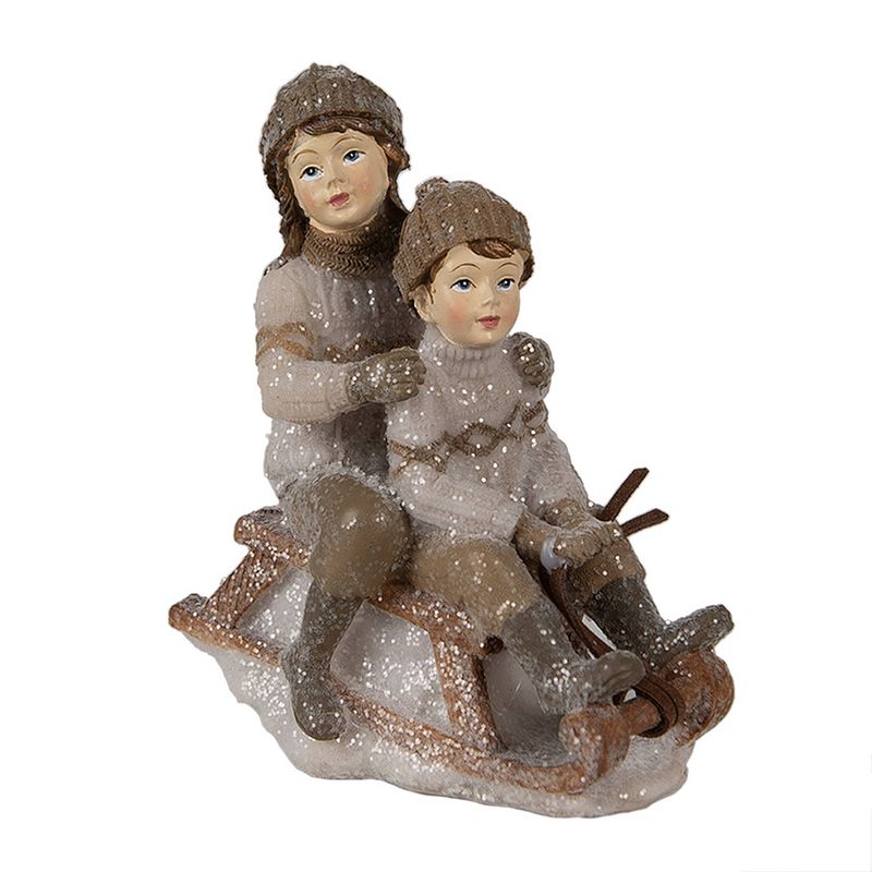 Foto van Clayre & eef beeld kinderen 11 cm beige polyresin kerstdecoratie beige kerstdecoratie