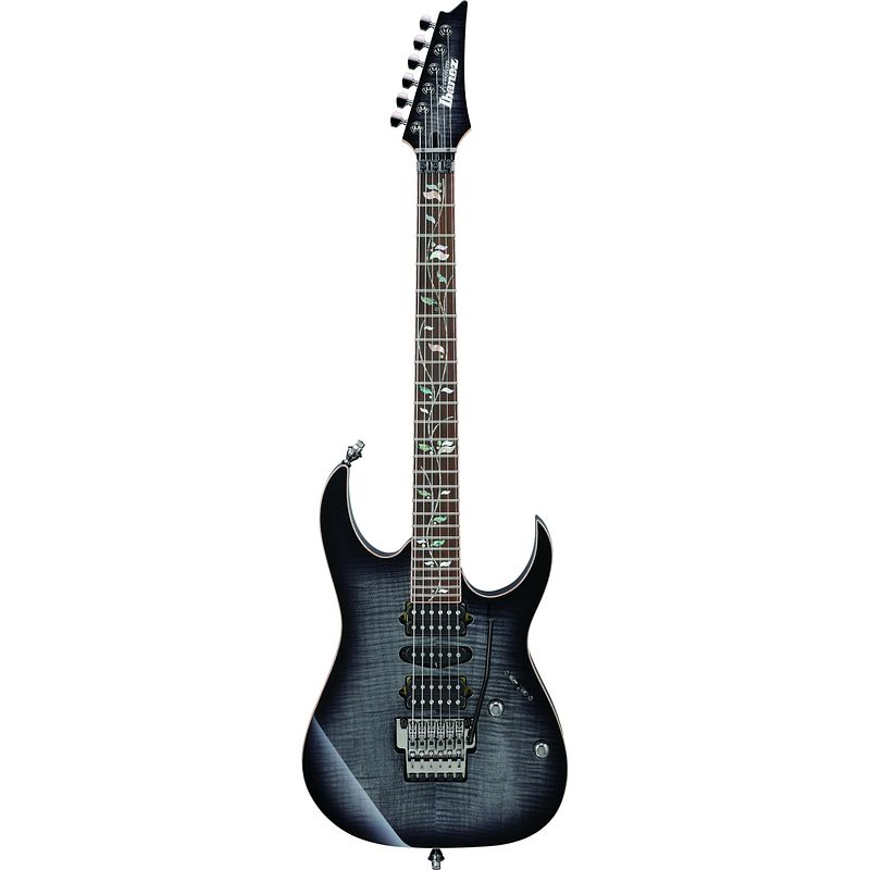 Foto van Ibanez j.custom rg8570-bre black rutile elektrische gitaar met koffer en certificaat van echtheid