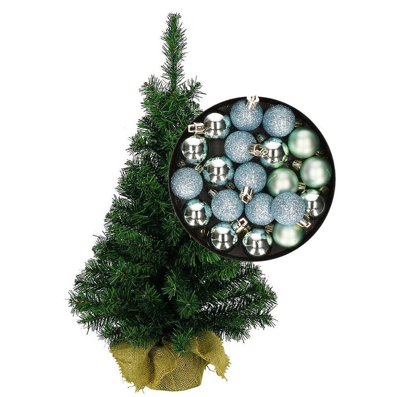 Foto van Mini kerstboom/kunst kerstboom h45 cm inclusief kerstballen mintgroen - kunstkerstboom