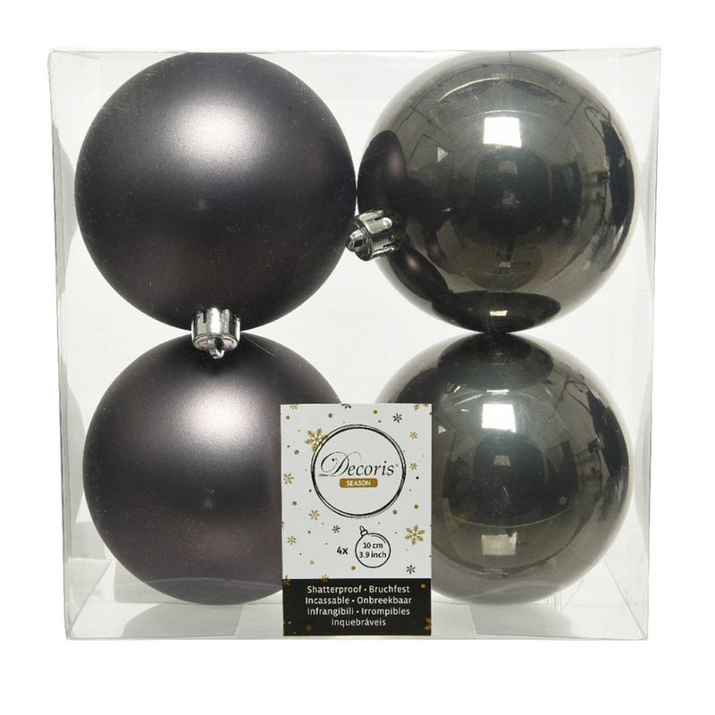 Foto van 4x stuks kunststof kerstballen antraciet (warm grey) 10 cm glans/mat - kerstbal