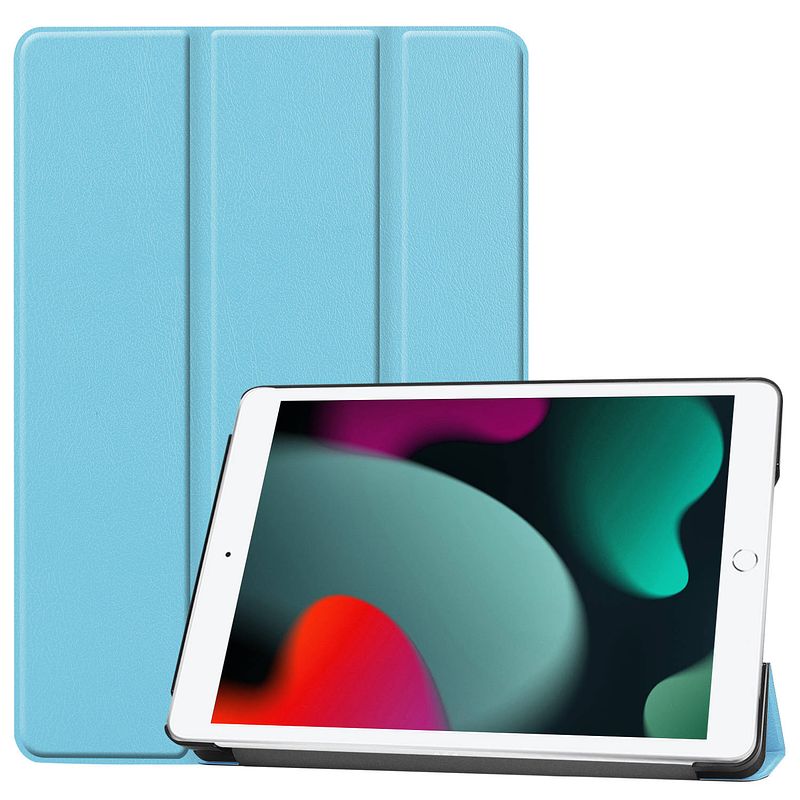 Foto van Basey ipad 10.2 2021 hoes book case hoesje - ipad 10.2 2021 hoesje hard cover case hoes - lichtblauw