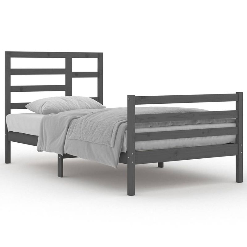 Foto van The living store bedframe massief hout grijs 100x200 cm - bed