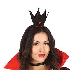 Foto van Fiestas verkleed diadeem kroon - zwart - mini hoedje - meisjes/dames - boze koningin - verkleedhoofddeksels