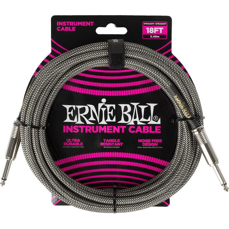 Foto van Ernie ball 6433 braided silver fox instrumentkabel 5,5 meter