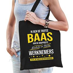 Foto van Trotse baas van de leukste werknemers katoenen cadeau tas zwart voor dames - feest boodschappentassen