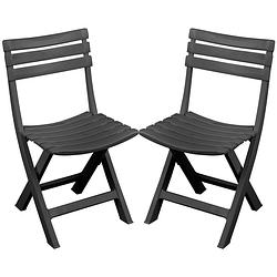 Foto van Sunnydays klapstoel voor buiten/binnen - 2x - donkergrijs - 41 x 79 cm - stevig kunststof - bijzet stoelen - klapstoelen