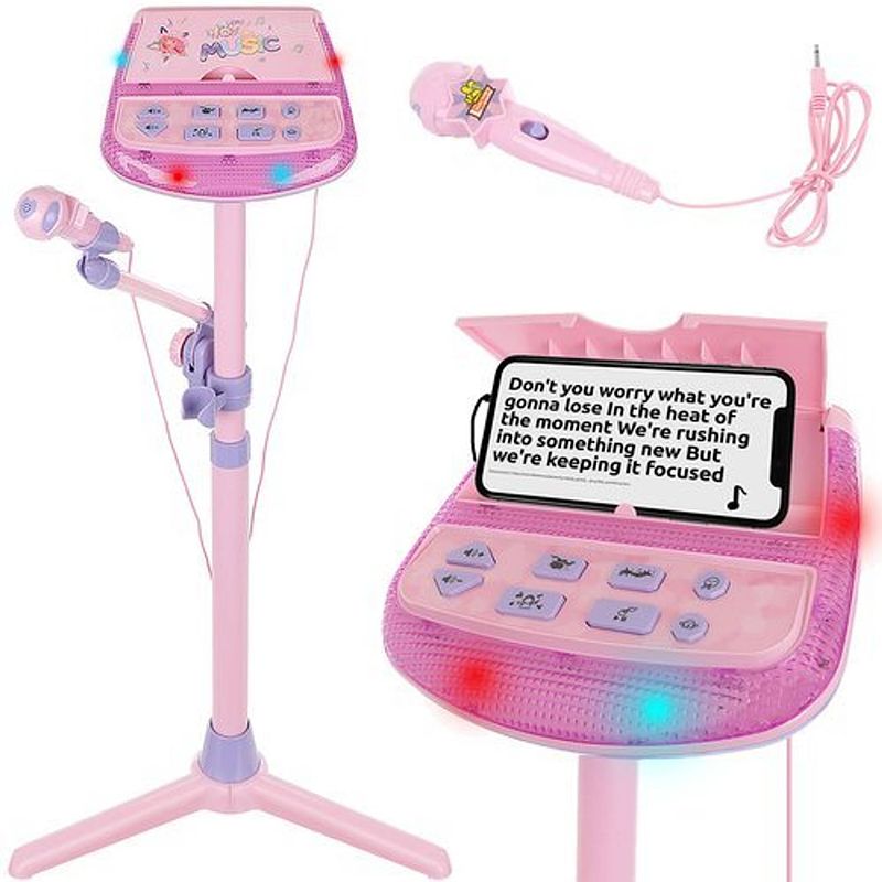 Foto van Karaoke set voor kinderen incl aansluiting voor telefoon of mp3 speler met licht en geluidseffecten roze