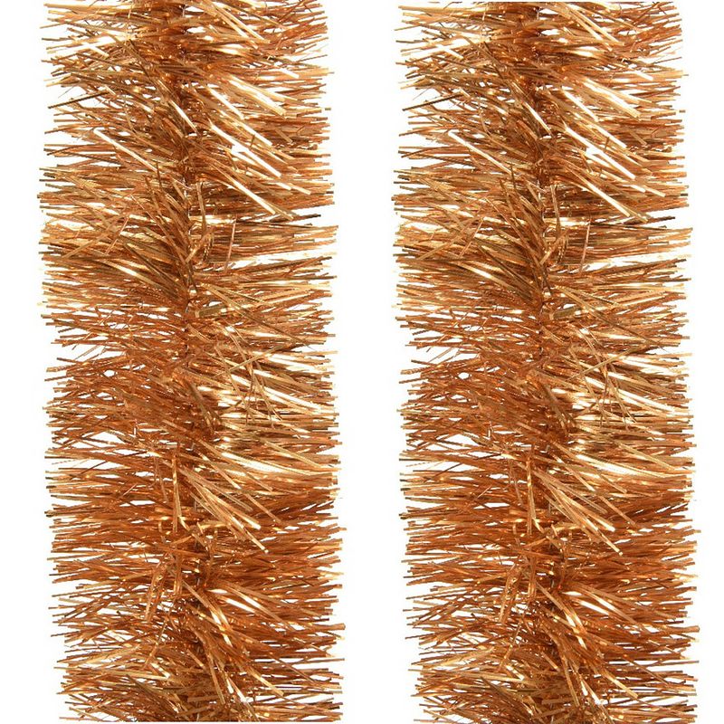 Foto van 2x stuks kerstboom slingers/lametta guirlandes cognac bruin (amber) 270 x 7 cm - kerstslingers