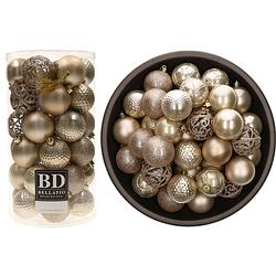 Foto van 74x stuks kunststof kerstballen parel/champagne 6 cm glans/mat/glitter mix - kerstbal