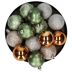 Foto van Atmosphera kerstballen - 15x -d5 cm - mix groen/champagne - plastic - kerstbal