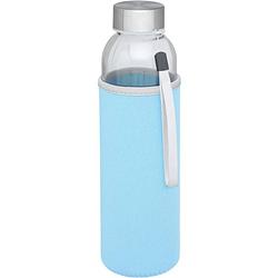 Foto van Glazen waterfles/drinkfles met lichtblauwe softshell bescherm hoes 500 ml - drinkflessen