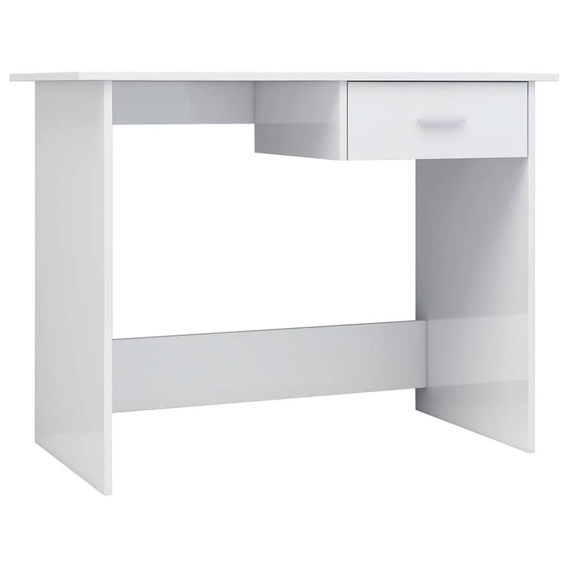 Foto van The living store bureau - naam - bureau - 100 x 50 x 76 cm - hoogglans wit - met lade - bewerkt hout