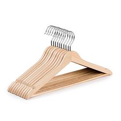 Foto van Wicotex-kledinghanger hout-kleerhanger, 10 stuks, met rok inkepingen en broekspijpen, draaibare haak, beige