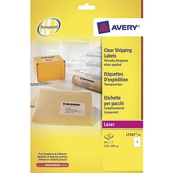 Foto van Laseretiket avery 210x297mm transparant 25 vel 1 etiket per vel