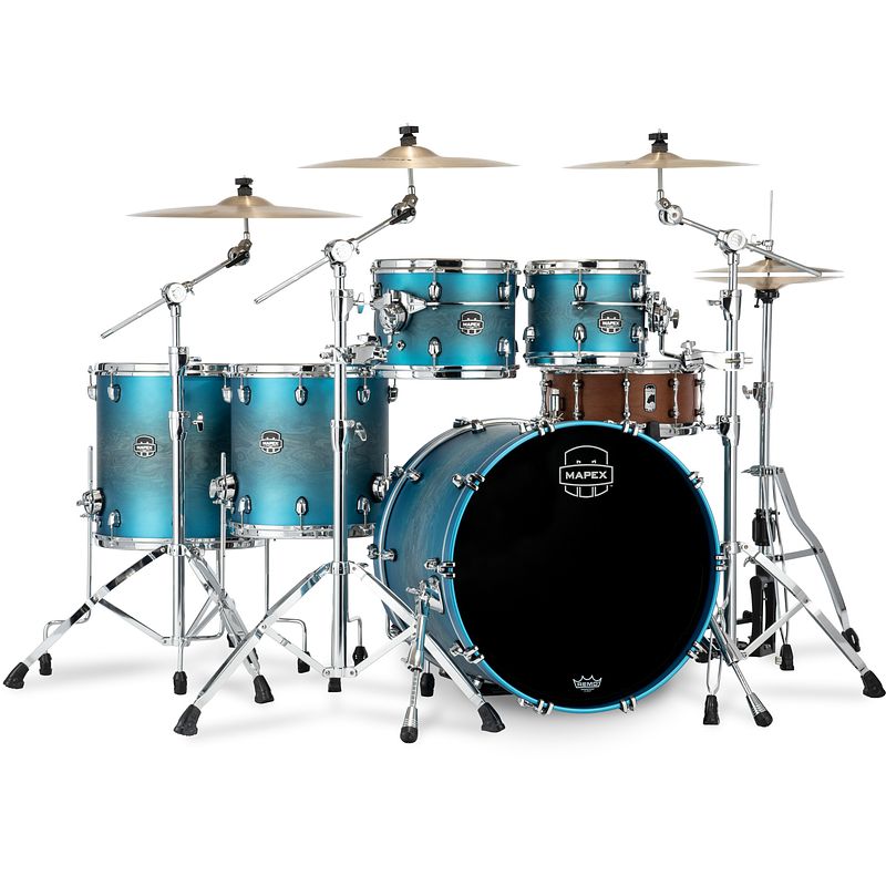 Foto van Mapex se628xmpt saturn evolution maple stage+ exotic azure burst 5-delige shellset