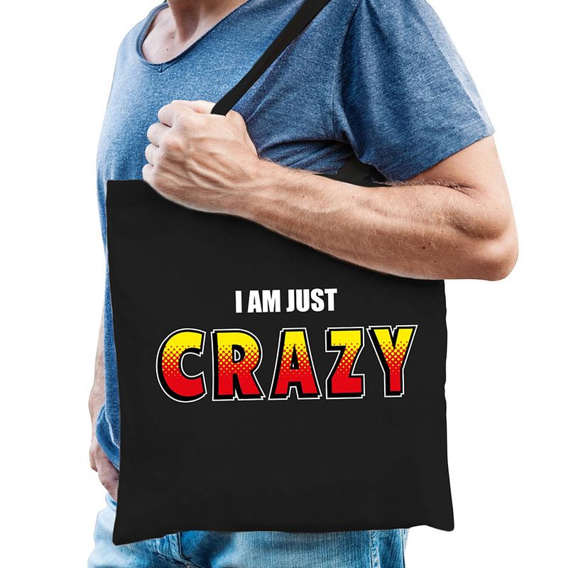 Foto van I am just crazy tas / shopper zwart katoen heren - feest boodschappentassen