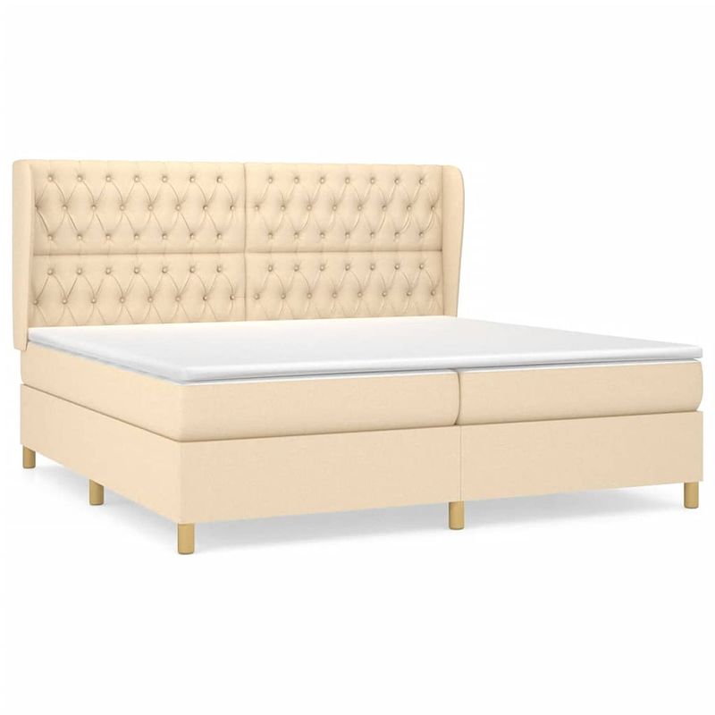 Foto van The living store boxspringbed - - bed - 203x203x118/128 - crème - pocketvering matras - middelharde ondersteuning -