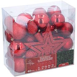 Foto van Christmas gifst kerstballen set rood - 40 stuks kunststof kerstballen - incl. piek