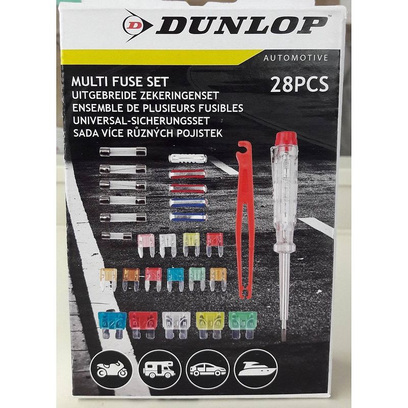 Foto van Zekeringenset - dunlop - 28 stuks - steekzekering - auto zekering set