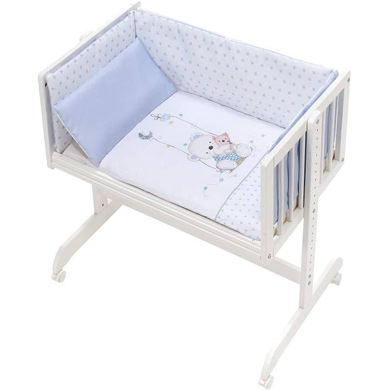 Foto van Interbaby wieg swing bear 55 x 85 cm hout wit/blauw 5-delig